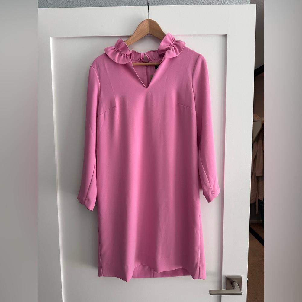 NWT - J. Crew Pink Ruffle Neck Shift Dress Size 6 🩷